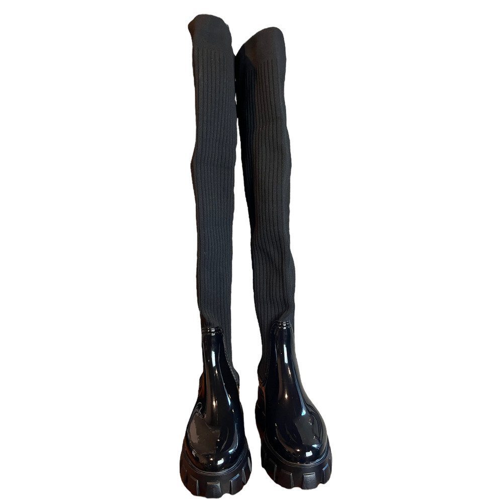 ASOS Design Gravity Over The Knee Wellie Boots in Black